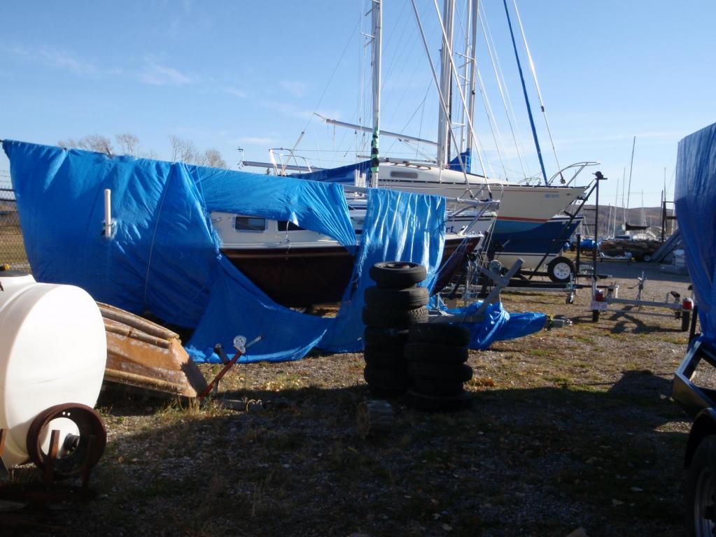 blue tarp sailboat